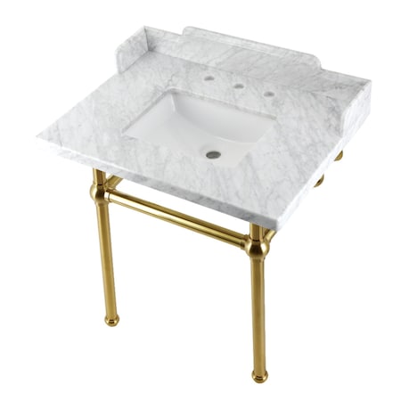 Kingston Brass 30 Carrara Marble Console Sink with Brass Legs, Marble WhiteBrushed Brass LMS3030MBSQ7